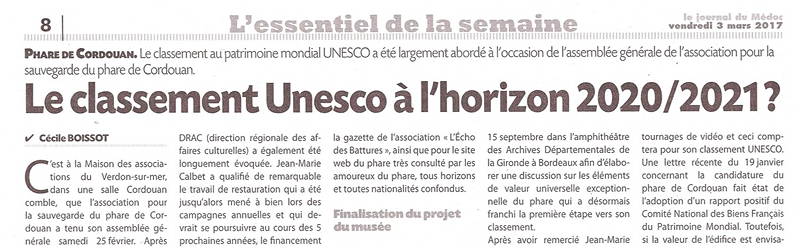 Le classement de l'Unesco à l'horizont 2020/2021 ?